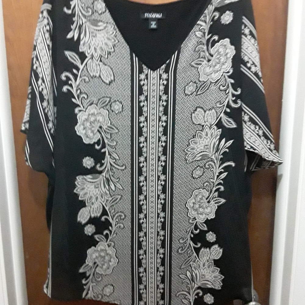 Rox +Ali Polyester black with tan top.